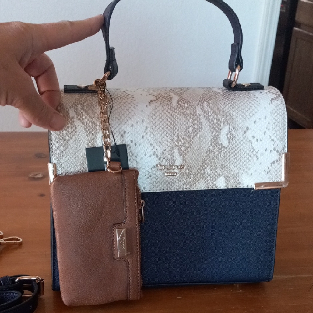 NWT Dune London Cream Snake Print and Navy Crossbody Purse